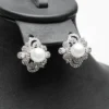 Boucles d'oreilles parure Pierre lys de mer perles d'eau douce zircons cristaux acier argenté