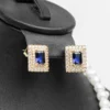 Boucles d'oreilles parure Cœur d'océan zircons bleus cristaux acier doré