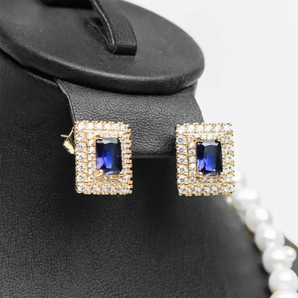 Boucles d'oreilles parure Cœur d'océan zircons bleus cristaux acier doré