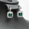 Boucles d'oreilles parure Crépuscule de cristal zircons vert émeraude et cristaux acier inoxydable argent