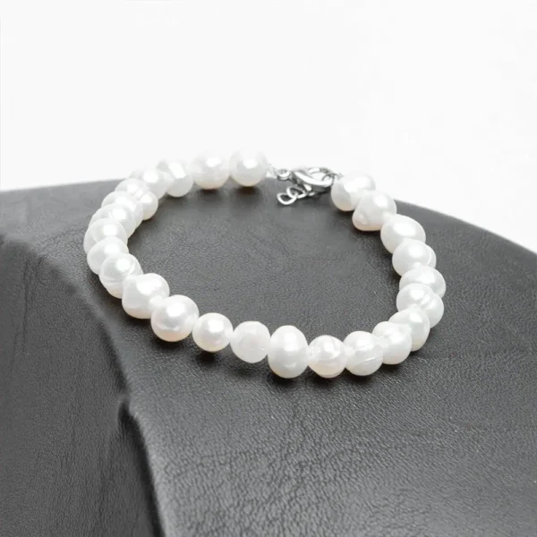 Bracelet en perles blanches naturelles parure Crépuscule de cristal avec fermeture acier inoxydable