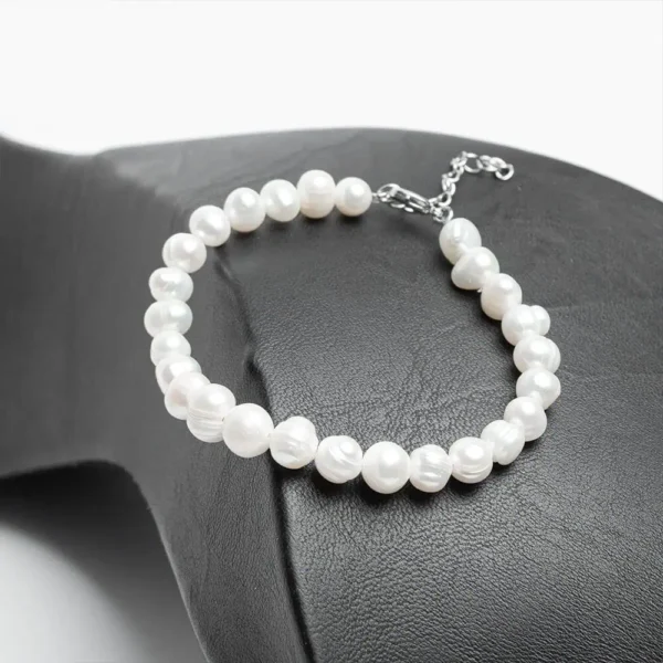 Bracelet en perles d'eau douce parure Flocons de neige acier inoxydable argenté