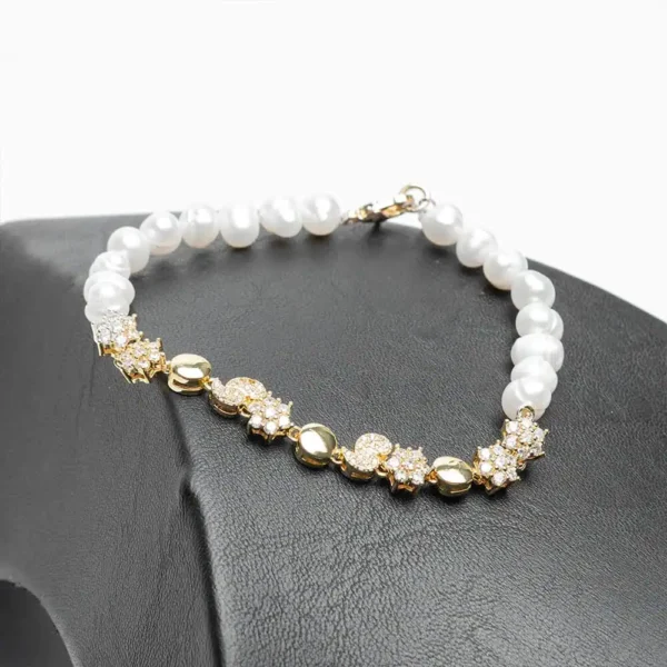 Bracelet parure Oursins d'or perles d'eau douce zircons cristaux finition dorée