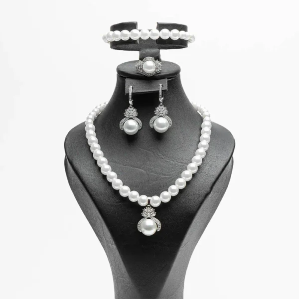 Parure complète bijoux Arbre de Chakra perles blanches acier inoxydable 4 pièces