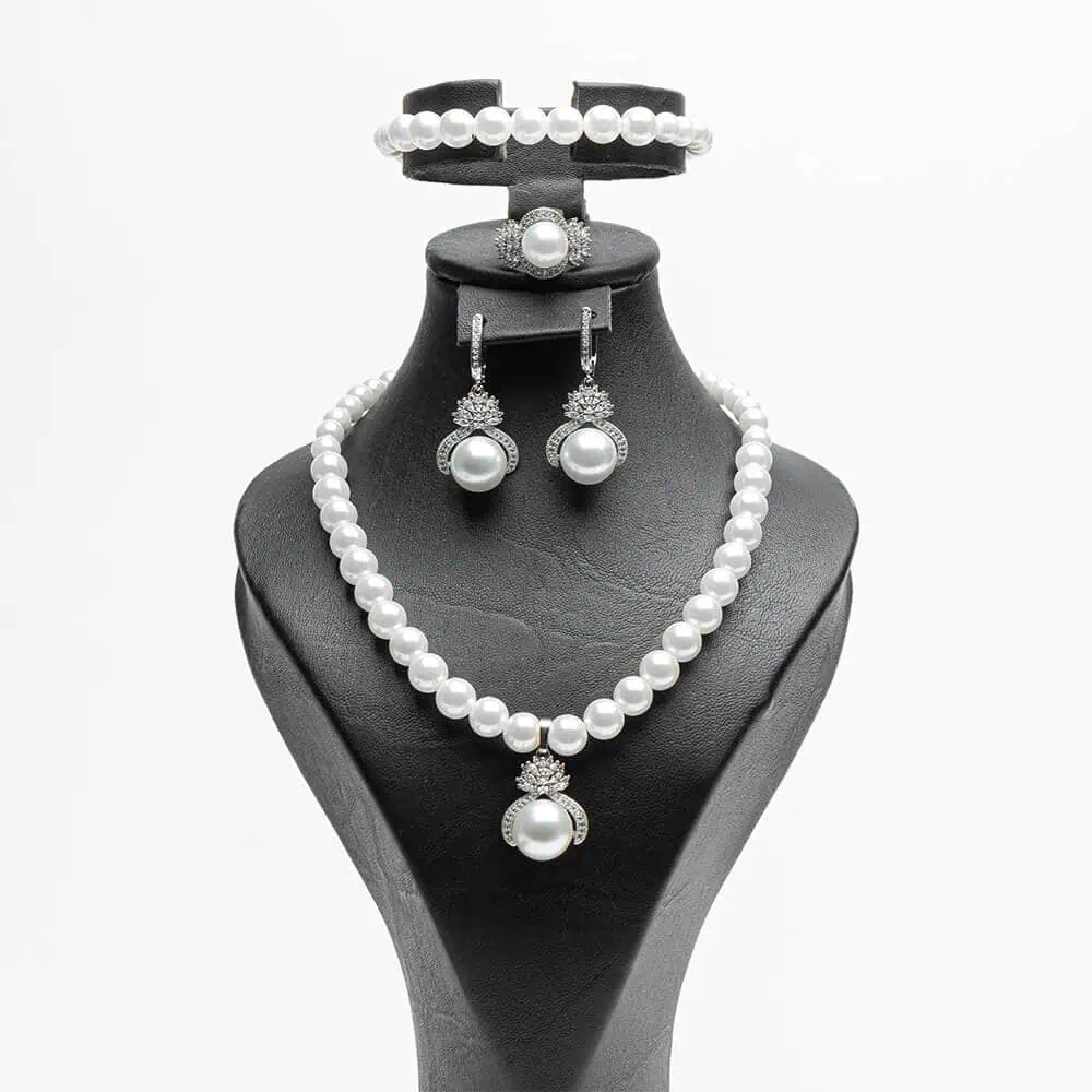 Parure complète bijoux Arbre de Chakra perles blanches acier inoxydable 4 pièces