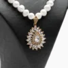 Collier pendentif parure Multi-graines perles blanches zircons rosés dorés