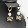 Boucles d'oreilles parure Papillon royal doré perles d'eau douce zircons cristaux finition dorée