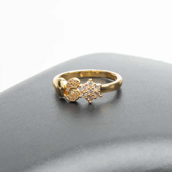 Bague parure Oursins d'or zircons cristaux motif fleur finition dorée